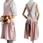 FADUOFA Fashion Cotton Kitchen Apron Korean Style and Linen Cooking Waist for Cooking Baking Painting Gardening Cleaning (Pink)