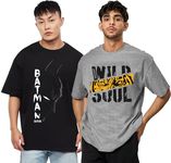 LEOTUDE Mens's Cottonblend Oversized Round Neck T-Shirt (PO2_FS49_Grey_Soul_BLK_Batman_PMulti-C79_M)