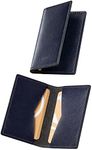 VULKIT Leather Business Card Holder 2 Sided Slim Business Name Card Organizer for Men or Women, Up to hold 20 cards (Vintage Navy)