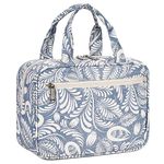 Narwey Full Size Travel Toiletry Bag Wash Bag Large Makeup Bag Organizer Cosmetic Bag for Women (Blue Leaf)