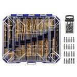 276pc Titanium Twist Drill Bit Set with S2 Bits 135° Tip High Speed Steel, Size from 1/16" up to 1/2", Ideal in Wood Cast Iron Aluminum Alloy Plastic Fiberglass, Clear Lid Case