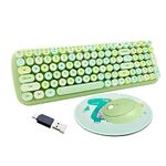 Seaciyan Wireless Keyboard And Mouse Combo,Green Cute Keyboard,2.4G Usb Ergonomic Retro Typewriter Keyboard With Number Pad For Computer,Laptop,Tablet,Pc,Mac