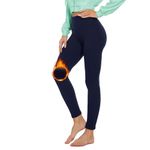 DDOBB Thermal Leggings Women High Waist Fleece Lined Winter Black Sports Leggings Workout Warm Yoga Pants Tights Running Hiking Gym(Navy Blue S-M)