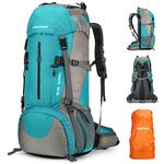 King'sGuard 70L Hiking Backpack with Rain Cover Lightweight Travel Backpack Waterproof Camping Backpack, Lake Blue, 70L, Travel Backpacks