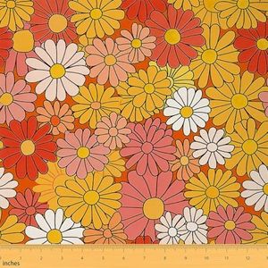 Feelyou Retro Hippie Flower Fabric by The Yard 10 Yards Kids 60S 70S Groovy Waterproof Outdoor Fabric for Boys Vintage Boho Plant Floral Botanical Upholstery Fabric for Chairs Orange Outdoor Fabric