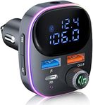 Newest Bluetooth V5.3 FM Transmitter, SOARUN Bluetooth Car Transmitter Car Radio Transmitter Hands Free Car Kit MP3 Player QC3.0 PD3.0 Car Charger with LED Display Support USB Drive Colorful Light