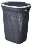 Amazon Brand - Solimo Knit Laundry Basket - Big - 55 Litres - 44 Cm X 35 Cm X 61 Cm | Dark Grey - Plastic