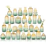 Charm Glass Bud Vases, Small Flower Vases in Bulk for Centerpieces, Vintage Mini Vases for Wedding Decor, Home Table Decorations Diffuse Bottles,Ideals (Pack of 30,Brown Green)