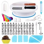 KOKSI 69-Piece Professional Cake Decorating Set with Turntable, Spatulas, Piping Bags, Nozzles, Icing Smoother, Measuring Spoons, Brush Cleaner and More