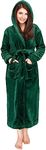 NY Threads Women Fleece Hooded Bathrobe - Plush Long Robe, Green, Medium