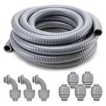 Liquid-Tight Conduit and Connector Kit,Flexible Non Metallic Liquid Tight Electrical Conduit,1/2inch25ft Electrical Conduit Kit,with 5 Straight and 3 Angle Fittings Included,1/2 in. Dia