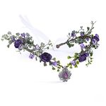 MOSTORY Purple Woodland Floral Elf Headpiece - Flower and Leaf Fairy Wreath Headband V-shape Adjustable Ribbons Crown with Crystal for Renaissance Cosplay Christmas Wedding Party Bridal Women Adults