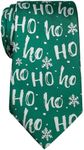 Retreez Christmas Ho Ho Ho with Snowflakes Pattern Woven Microfiber 3.15" Men's Tie - Green,