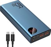 Baseus lithium polymer Power Bank, 65W 20000mAh Laptop Portable Charger, Fast Charging USB C 4-Port PD3.0 Battery Pack For MacBook Dell XPS IPad iPhone 13/12 Pro Mini Samsung Switch - Blue