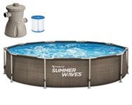 Summer Waves Frame Active Pool Dark Double Rattan 305 x 76 cm with Filter Pump