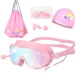 Nasjac Swimming Goggles for Kids, 5 PCS Swimming Goggles with Swim Hat, Big Frame Leakproof Swimming Glasses for Kids, Kids Swim Goggles with Anti Fog and UV Protection for Boys Girls for Age 3-16