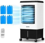 GEEPAS Portable Air Cooler | 3-in-1 Cooling Fan Humidifier Conditioner for Home Office | 4 Ice Boxes, 3 Speeds with Oscillation | 20L Water Tank Remote Control & 7.5h Timer | 2 Year Warranty 80W White