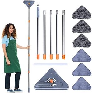 Triangle Cleaning Mop Adjustable Extendable Wall Cleaning Mop Retractable Microfiber Dry and Wet Glass Dust Cleaner with 6 Mop Head for Home Floor Window Wall (A)