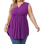 SHIJIALI Plus Size Tank Tops Summer Sleeveless Henley Shirts Casual Swing Flowy V Neck Blouse Violet-3X-Large