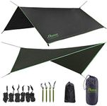 Hammock Rain Fly - Waterproof Tent Tarp Camping Backpacking Survival Shelter by Premium Lightweight Ripstop Fabric, Fast Set Up, Stakes and Ropes Included for Hiking Travel