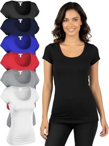 Emmalise Women T-Shits Scoop Neck Short Sleeves Tops Value Six Pack, America USA Tones, Large