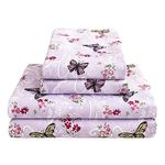 Floral King Bed Sheets, Purple Paisley Flower Printed Sheet Set - Brushed Microfiber King Fitted Sheet with 15" Deep Pocket, Butterfly Patterned Sheet & Pillowcase Sets