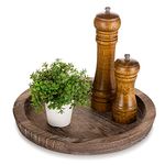 Hanobe Rustic Wooden Serving Tray: Round Wood Decorative Candle Holder Vintage Centerpiece Butler Trays Farmhouse Ottoman Tray for Decor Kitchen Countertop for Home Coffee Table