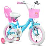 Glerc Maggie 14 Inch Kids Bike for 3 4 5 6 Years Old Little Girls Toddler Bicycles with ith Doll-Seat & Basket & Stabilisers for Gift, Blue