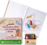 Honeysticks 100% Pure Beeswax Crayons and Colouring Book Pack - Large, Easy to Hold, Non Toxic Crayons (12 Pack) PLUS a Bound Colouring Book, Wonderful for Toddlers