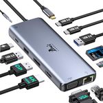 USB C Docking Station Dual Monitor for Dell/HP/Surface Laptop, 12 in 1 LIONWEI USB C Hub Triple Display Adapter, USB C Multiport Dongle with HDMI+Displayport+VGA+4 USB C/A+100W PD+Ethernet+SD/TF+Audio