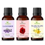 Homeda Lavender, Ylang Ylang, Rose Essential Oil for Hair Growth, Diffuser, Sleep, Skin, Face, Body, Soap Making, Massage, Bath water - Rose oil (Gulab) Diffuser Oil for Home fragrance - 15ml each