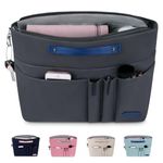 HyFanStr Bag Organizer for Handbags,Tote Bag Organizer Insert Zipper Bag for Women, Handbag Organizer Inside Liner with 15 Pockets, Darkgray, L