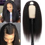 U Part Wig Human Hair Kinky Straight Wigs for Black Women, 14 inch Half Wig 2x4 U Shape Clip in Wigs Remy Human Hair Extension