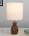 Homesake Dovel Pot, Modern LED Table Lamp with Shade, Wooden Base Modern Fabric Lampshade for Home Office Cafe Restaurant, (Pleated White)