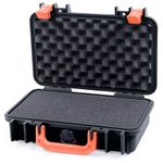 ColorCase Pelican Protector 1150 Case Black - Small Size Waterproof Case with Pick & Pluck Foam & Convoluted Lid Foam - Orange Latches