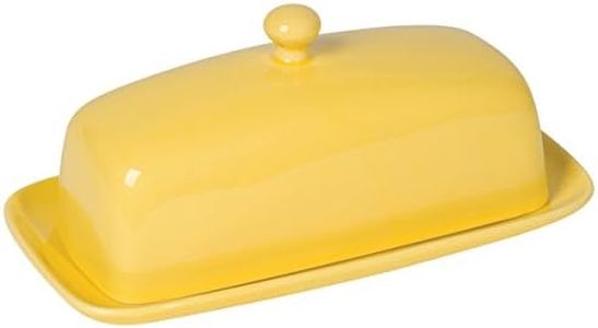 Now Designs Stoneware Rectangle Butter Dish with Lid, Lemon Yellow 4.5 x 8 in