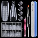 144pcs Nail Forms, MORGLES 2 Sizes Poly Extension Gel Dual Forms, Coffin Nail Tips Extension Forms with Stiletto Shape Molds, 10pcs Nail Tips Clip with Nail Files for Nail Art for Home & Salon