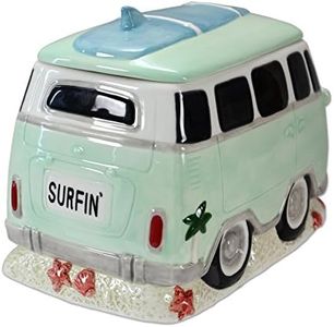 Young's Inc. Ceramic Cookie Jar - Cute Kitchen Counter Storage Canister with Lid - Perfect for Cookies, Coffee, Tea, Candy, Dog Treats, and More - Camper Van - Green, White, Blue