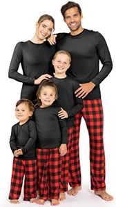 STRETCH IS COMFORT Oh So Soft Unisex Kid's Matching Family Christmas Holiday Set Black Top and Buffalo Plaid Bottom XX-Small