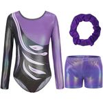 Valcatch Gymnastics Leotards for Girls Kids Long Sleeve Leotard with Shorts Girls Leotard Gymnastics Sparkle Ballet Dance Unitard Athletic Dancewear Ages 5-6 7-8 9-10 11-12 Years