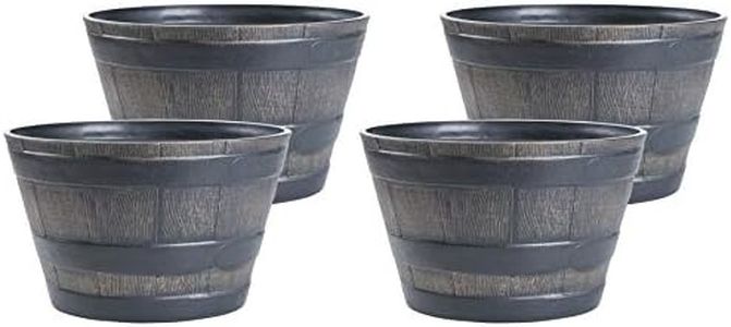 Rustic Wood - Look Plastic Half Barrel Flower Pot, Pack of 4