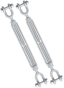 Jamiikury 3/8" Jaw Jaw Turnbuckle Galvanized Jaw and Jaw Turnbuckle, Jaw Jaw Closed Body Marine Turnbuckle Jaw, 3000lbs Working Load Limit, Durable for Wire Rope Cable (3/8" x 6", 2 Pcs)