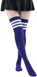 MK MEIKAN Purple Thigh High Socks, Plus Size Women Extra Tall Cosplay Knee High Stocking Striped Leg Warmer for Girls 1 Pair Purple & White Striped