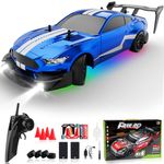 Remote Control Car RC Drift Car 1:16 Scale 4WD RC Vehicle with Spray, Cool Lights, 2.4GHz 30km/h RTR High Speed Racing Sport Toy for Adults Boys Girls Kids Gift 2Pcs Rechargeable Battery