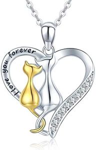 CHENGHONG Cat Necklace 925 Sterling Silver Heart Cat Jewelry for Women Irish Celtic Knot Cat Pendant Necklace Cat Lover Gifts for Women Girls- I Love You Forever