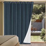 H.VERSAILTEX Linen Blackout Curtains Durable Thick Textured Linen Look 100% Blackout Patio Door Curtain Anti Rust Grommet Extra Wide Sliding Door Curtain Panel, W100 x L84 inch - Navy