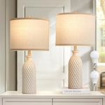 Ceramic Table Lamps Set of 2, Farmhouse 24.8" Bedside Lamps with 3-Color Temperature, Modern Nightstand Lamp Desk Reading Lamp with Fabric Drum Shade for Bedroom, Living Room, Office, 2 Bulbs Included