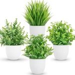 WYTE ORIGIN Artificial Plastic Eucalyptus Plants Small Indoor Potted Houseplants, Small Faux Plants for Home Decor Bathroom Office Farmhouse (GRN-4)