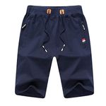 JustSun Mens Shorts Casual Sports Joggers Shorts with Elastic Waist Zipper Pockets Blue UK Large