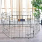 RvPaws Foldable Metal Pet Dog Exercise Fence Pen with Gate, Foldable Metal Dog Fence, Indoor/Outdoor Enclosure with Gate for Dogs, Color Silver Black, 6 Panel (30 Inch Play Pen)